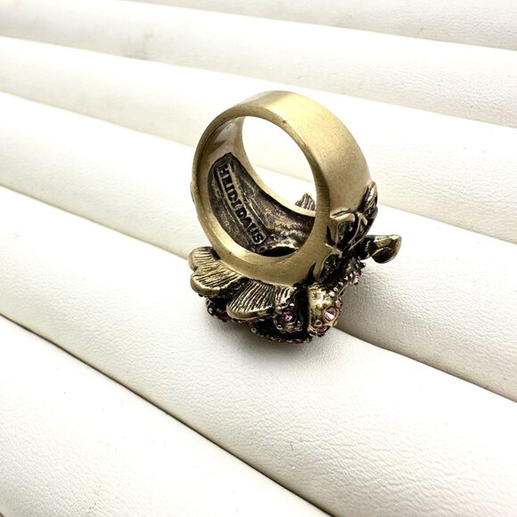 Heidi Daus Pink Crystal Bronze Rose Statement Ring Size 6 - Picture 3 of 4